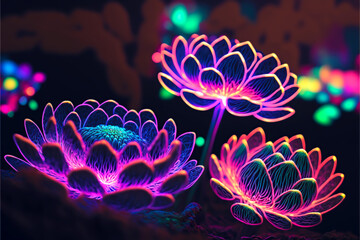 illustration luminescent glow of lotuses in the lake	