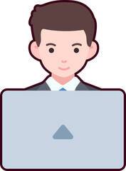 Employee man working laptop business company freelance worker Element illustration Flat with Black Sticker