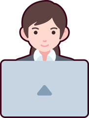 Employee women working laptop business company freelance worker Element illustration Flat with Black Sticker