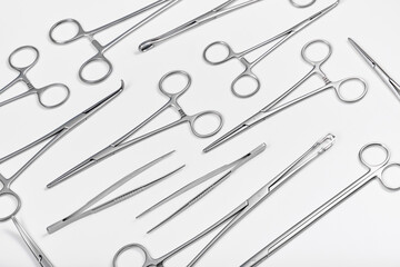 Surgical instruments on a white.