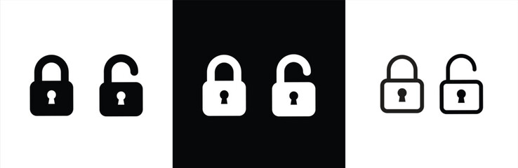Locks icons set. Locked and unlocked vector icon set.  Padlock sign and symbol. Privacy symbol vector stock illustration.