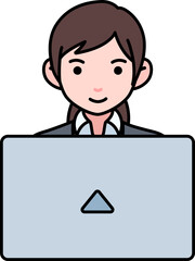 Employee women working laptop business company freelance worker Element illustration Colored Outline