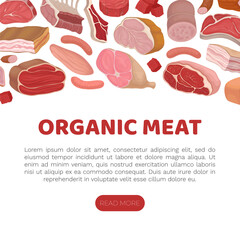 Farm Meat Food Banner Design with Fresh Organic Product Vector Template