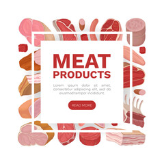 Farm Meat Food Banner Design with Fresh Organic Product Vector Template