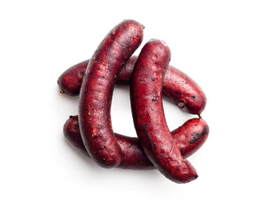 Smoked pork sausage isolated on white background.