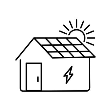 house solar energy icon. roof with solar panel. sustainable, renewable and alternative energy symbol. isolated vector image