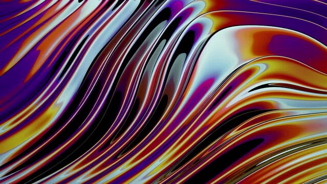 Fluid purple 3d metal background. Holographic foil texture liquid background. Neon purple vibrant colorful vivid illustration. Seamless loop 4k.