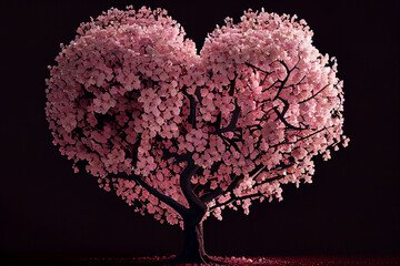 heart shape tree from sakura floral. Illustration Generative AI