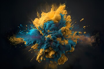 Colors of Ukraine and Ukrainian flag. Yellow-blue color. Explosion of colors, abstraction. Created with Generative AI technology