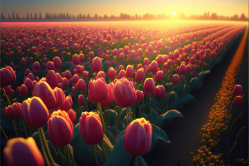 Beautiful flower fields, field of tulips, flowers, tulips, spring, blossoming, blossom