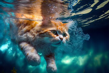 Cat under the water (Created with Generative AI Tools)