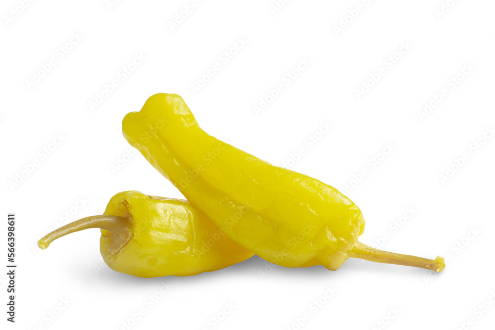Wall mural two pickled yellow peppers, pepperoncini or friggitelli isolated on transparent background, png. hot - Wall murals