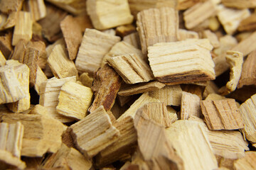Wood chips for smocking texture background. Natural wood smoking chunks