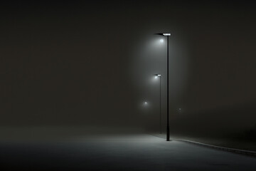 Fototapeta na wymiar Streetlight on a foggy and dark parking lot