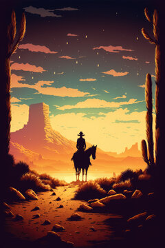 Desert with a sunset, cowboy, cowboy country, texas, hot, cactus, silhuette