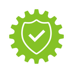 Shield with gear and check mark. illustration