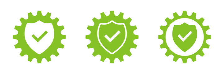 Shield with gear and check mark. Set of illustrations