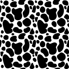 Cow seamless pattern. Black cartoon spots. Dalmatin or moo skin.