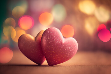 Naklejka premium Valentine's hearts against bokeh background generated with AI