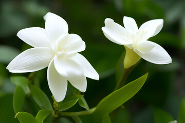 Beautiful Vanilla plant flowers white petal on trees