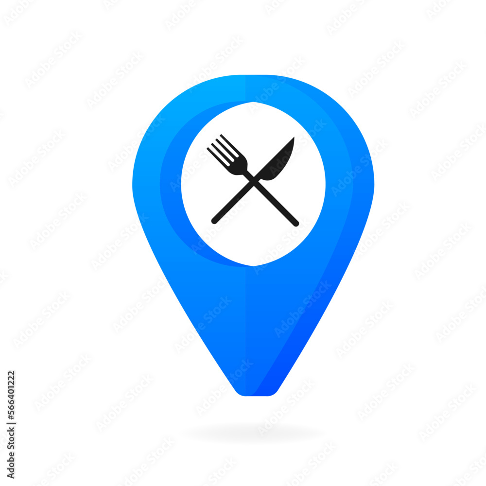Poster restaurant blue pointer on map. map restaurant pointer. restaurant map point. gps navigator. vector 