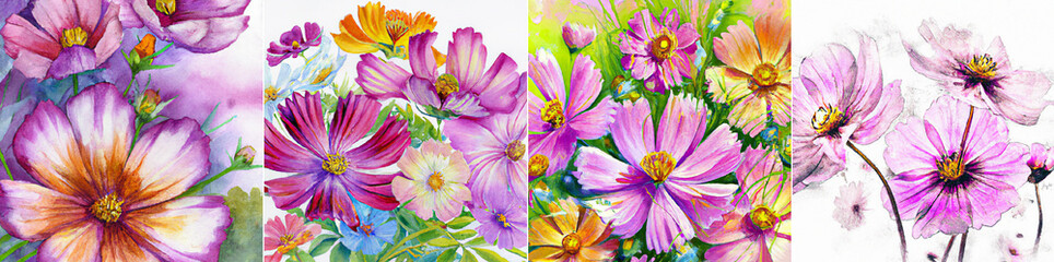 beautiful flowers. Flower garden. Multicolored flowers. Collage. Generative AI