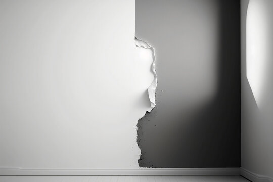 Wallpaper pealing off revealing a power elegant white paint