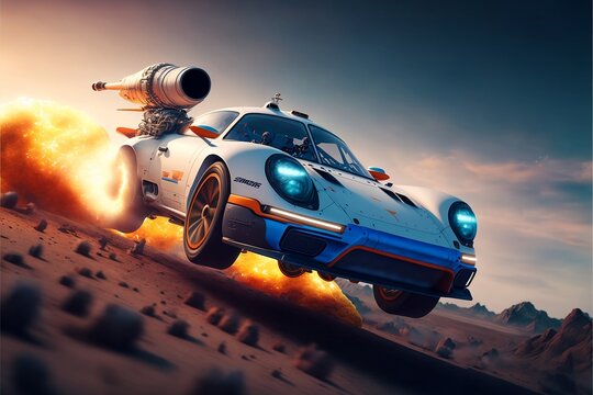 Fast car with a rocket booster