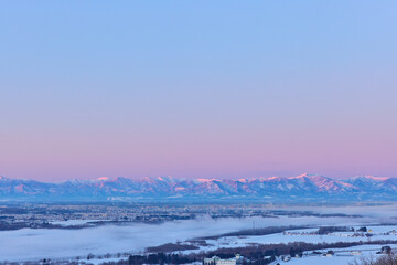 十勝平野と朝焼け