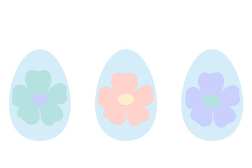 Blue eggs with large pastel colored flowers .Easter vector illustration.flat style.Set of eggs