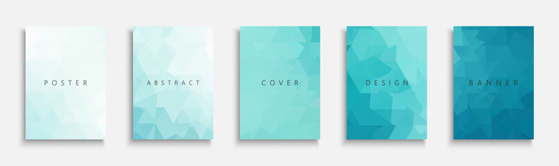 Collection of vector blue bright polygonal templates, posters, placards, brochures, banners, flyers, backgrounds and etc. Contemporary turquoise abstract covers - geometric vibrant design