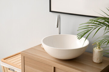 Naklejka na ściany i meble Modern sink in interior of stylish bathroom, closeup