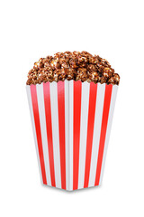 Sweet chocolate popcorn on a white isolated background
