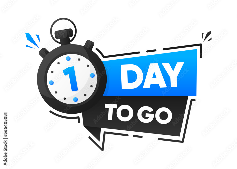Poster 1 day to go. countdown emblem with the number of remaining days. timer with ribbon. promotion concep