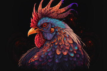 Rooster psychedelic art style