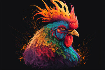Fototapeta premium Rooster psychedelic art style