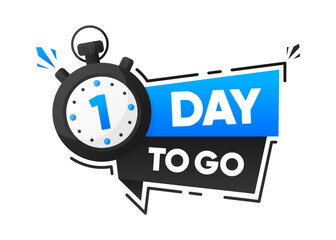 1 Day To Go. Countdown emblem with the number of remaining days. Timer with ribbon. Promotion concept. Vector illustration.