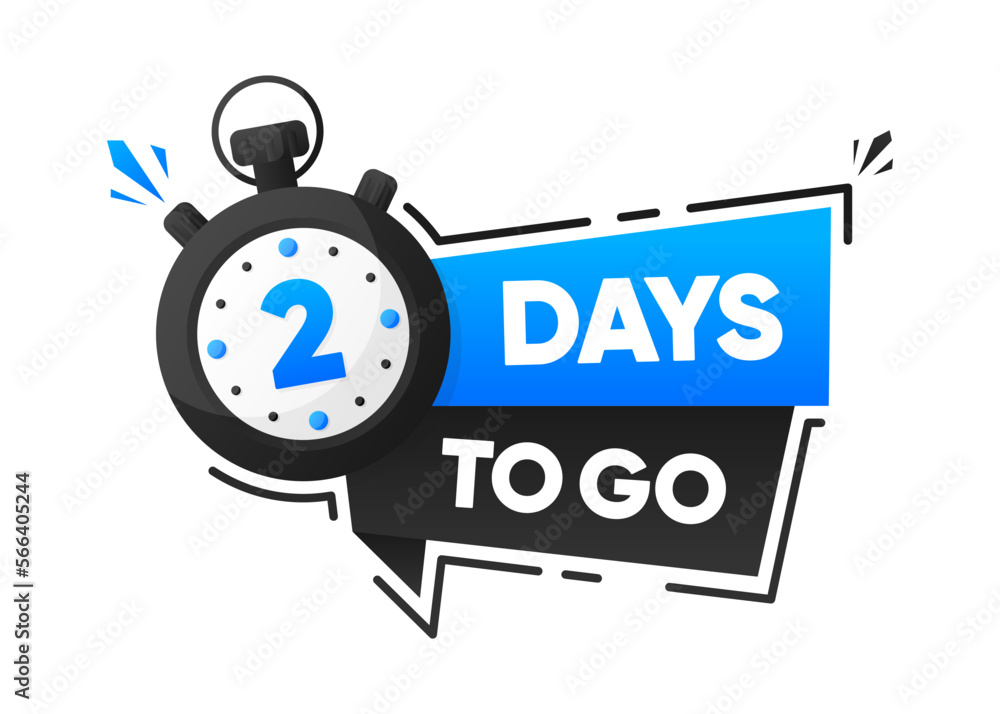Poster 2 days to go. countdown emblem with the number of remaining days. timer with ribbon. promotion conce