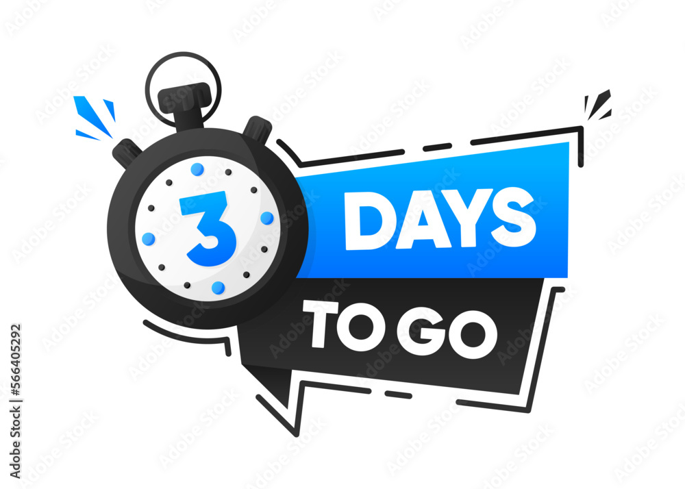 Aufkleber 3 days to go. countdown emblem with the number of remaining days. timer with ribbon. promotion conce