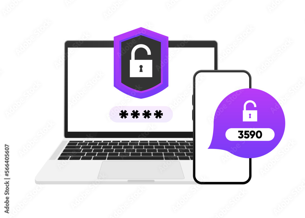 Poster two steps authentication. verification code message on smartphone. safety login concept. two factor 