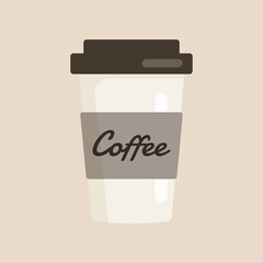 Delicious coffee paper cup icon with the inscription coffee. Drink vector illustration design