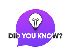 Did You Know label with light bulb. Modern design in purple color. Logo development. Vector illustration.
