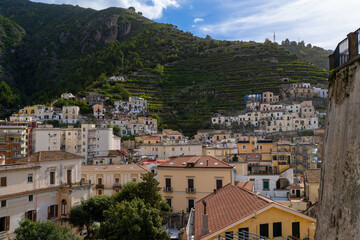 Fototapeta na wymiar Rooftops and Terraced Lemon Groves in Maiori on the Amalfi Coast Italy