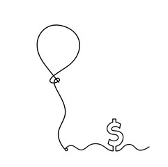 Abstract air balloon and dollar as line drawing on white background