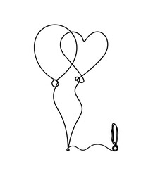 Abstract air balloon and exclamation mark as line drawing on white background