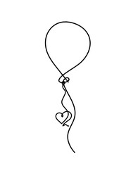 Abstract air balloon and heart as line drawing on white background