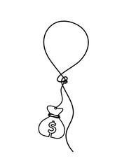 Abstract air balloon and dollar as line drawing on white background
