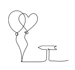 Abstract air balloon and  direction as line drawing on white background