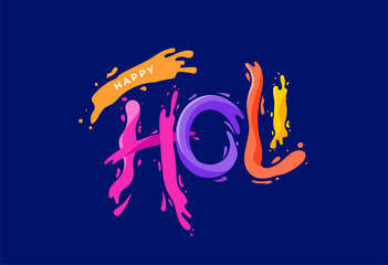 Happy Holi Festival. Colorful Lettering Made with Splashes
