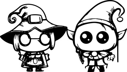  cartoons, vektor, abbildung, halloween, kind, zeichnung, black, character, comic, gesicht, junge, spaß, lächeln, monster, kunst, schädel, leute, tier, komisch, kostüm, rpg, cartoon, cute, eyes, graph